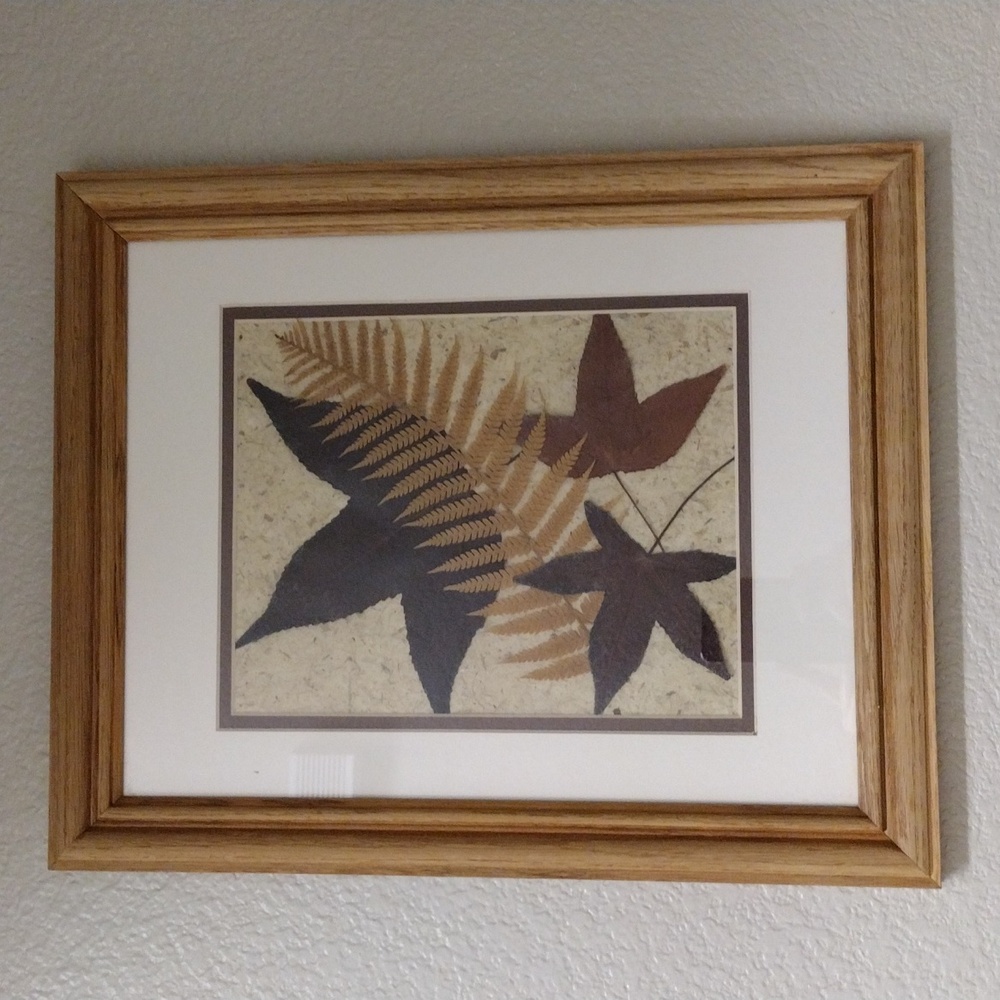 Vintage Handmade Fall Leaves Wall Art  Wooden Frame EUC